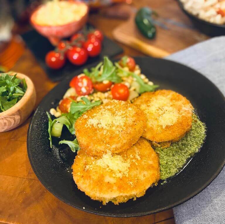 Cheese Puff Crusted Fried Green Tomatoes
