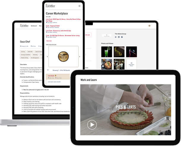 Escoffier Connect tool shown on a computer laptop, tablet, and mobile phone