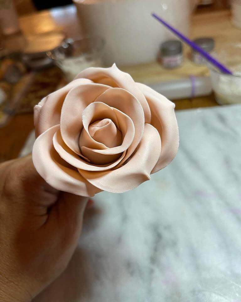 Light pink wedding-cake gum paste rose