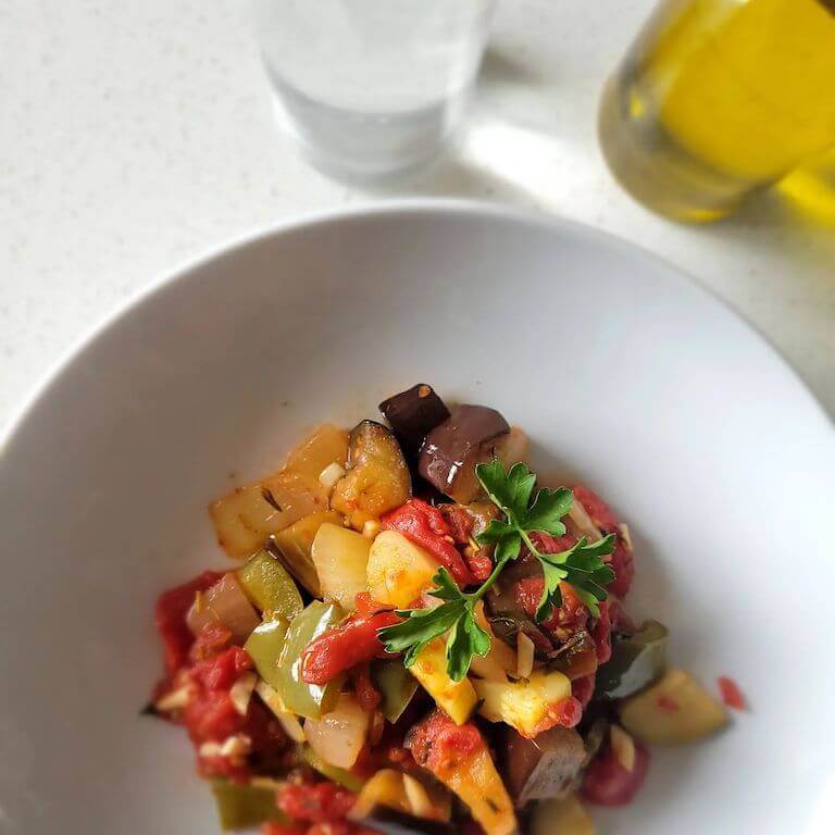 Ratatouille in a white bowl