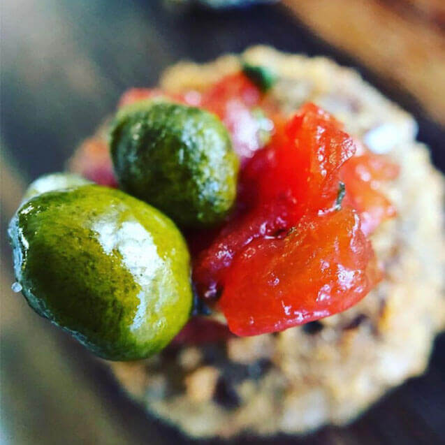 Oxtail Croquette with Minted Tomatoes and Crispy Peas