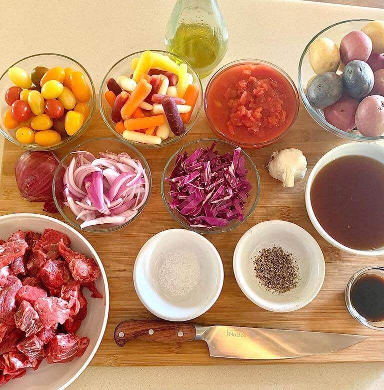 mise en place for beef stew