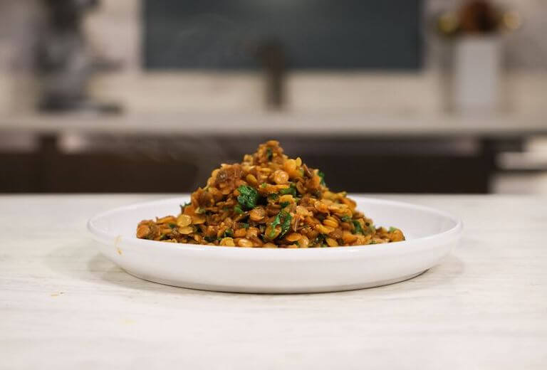 Spiced lentil dish on a white plate