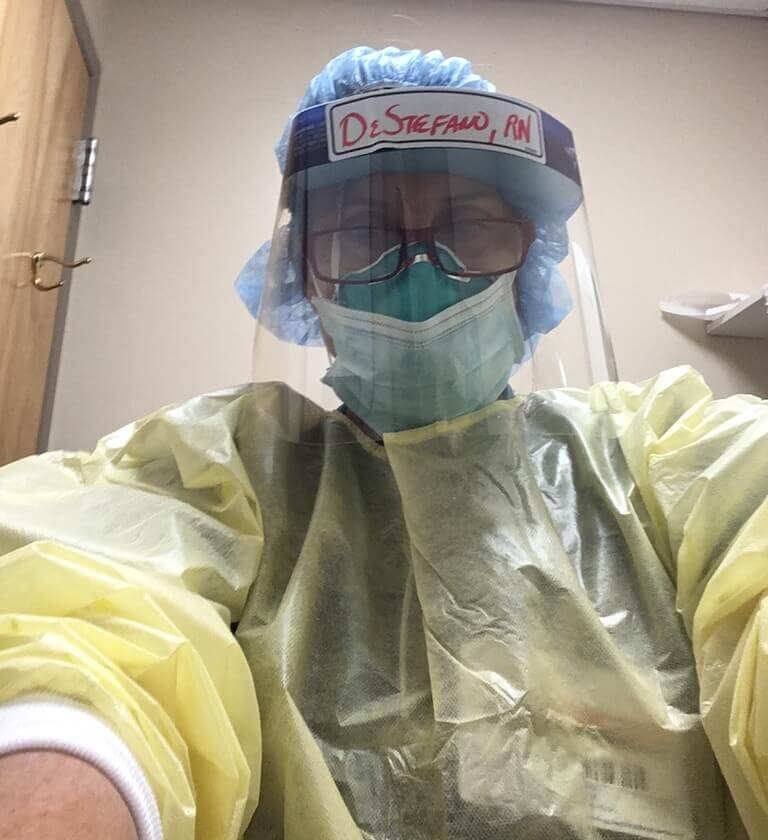 Dawn M. DeStefano in hospital scrubs, working as an ER nurse.