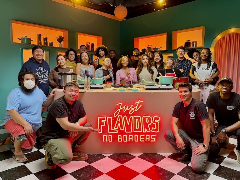 A group photo from the set of the show No Borders, Just Flavors.