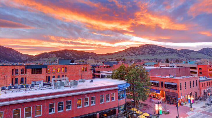A beautiful sunset over downtown Boulder, Colorado