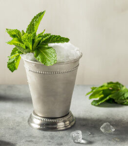 Mint Julep cocktail in silver cup with mint
