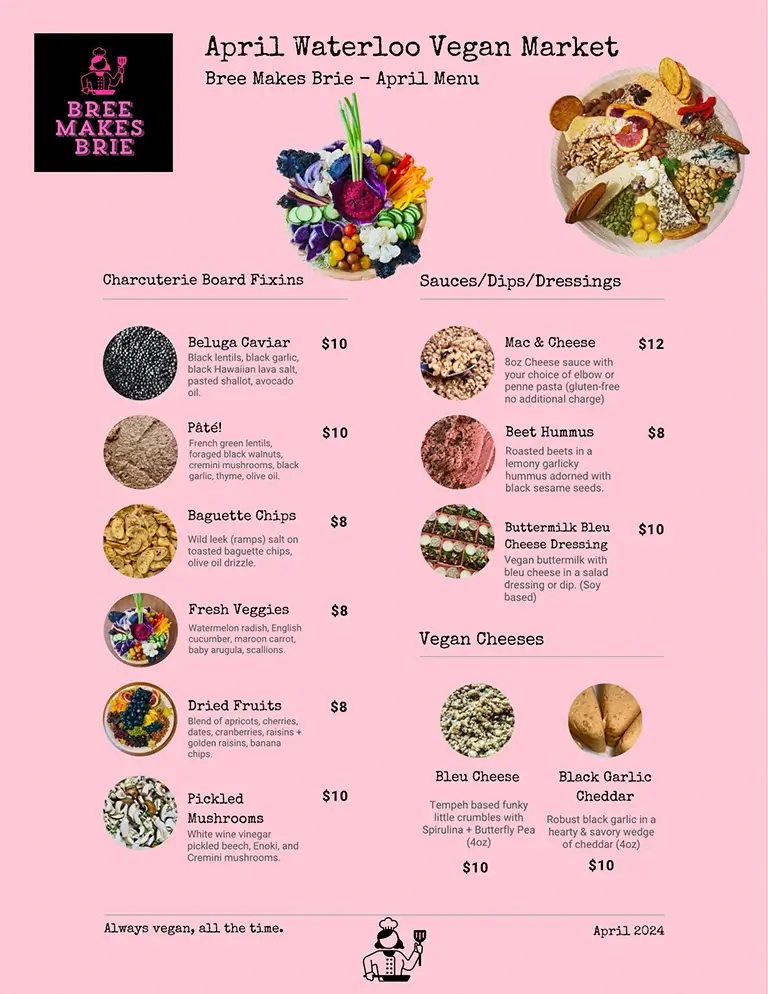 , featuring items like beluga caviar, pâté, beet hummus, bleu cheese, and black garlic cheddar.