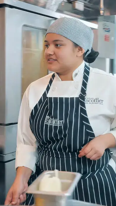 Escoffier culinary student Jaqueline Rodriguez Ornelas in an Escoffier kitchen
