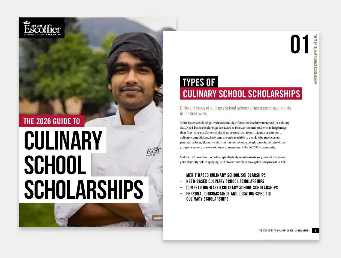 Escoffier culinary scholarships guide cover and internal page screenshots