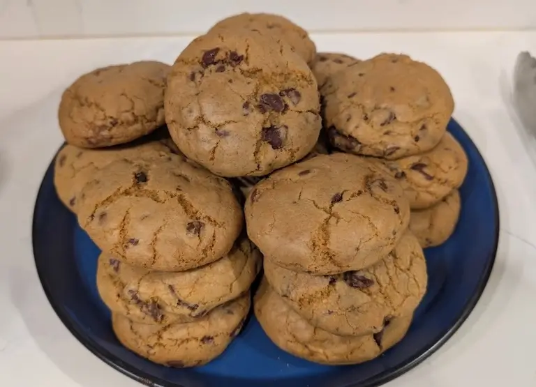 A plate of chocolate chip cookies by Escoffier Baking and Pastry graduate Oscar B.