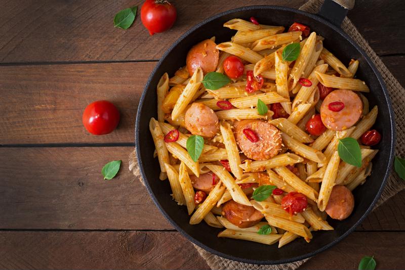 Italian sausage and pasta is a hearty and delicious meal.