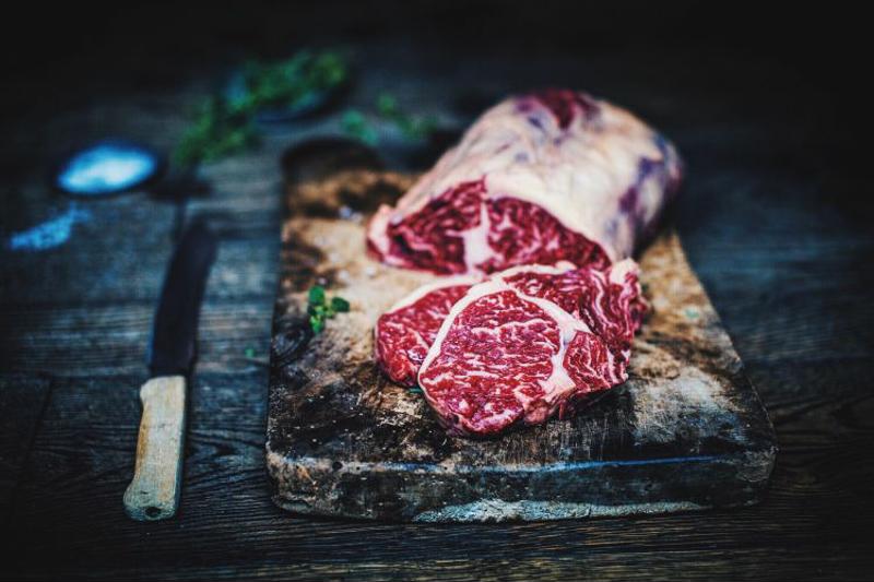 Beef on cutting board