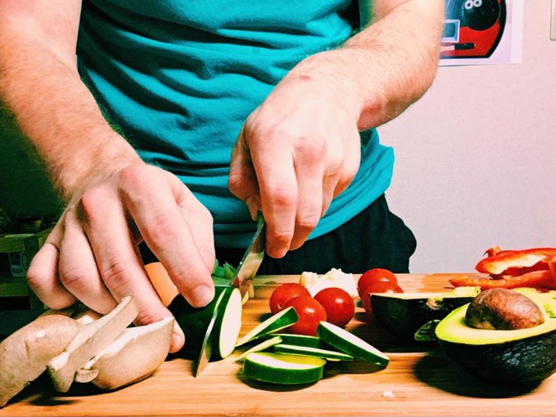Cutting vegetables.