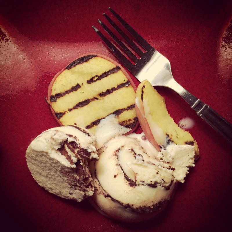 Close up shot of grilled fruits.