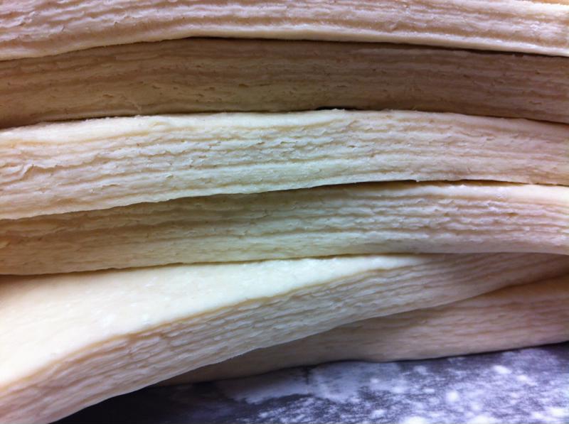 Laminated dough has alternating layers of butter and dough to create a uniquely flaky texture.