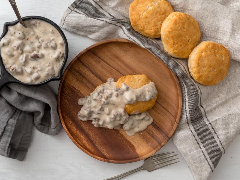 Nothing goes with sausage gravy quite as well as buttermilk biscuits.