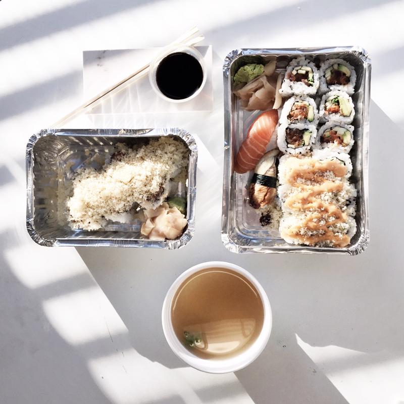Sushi is one of the myriad delivery options available to diners.